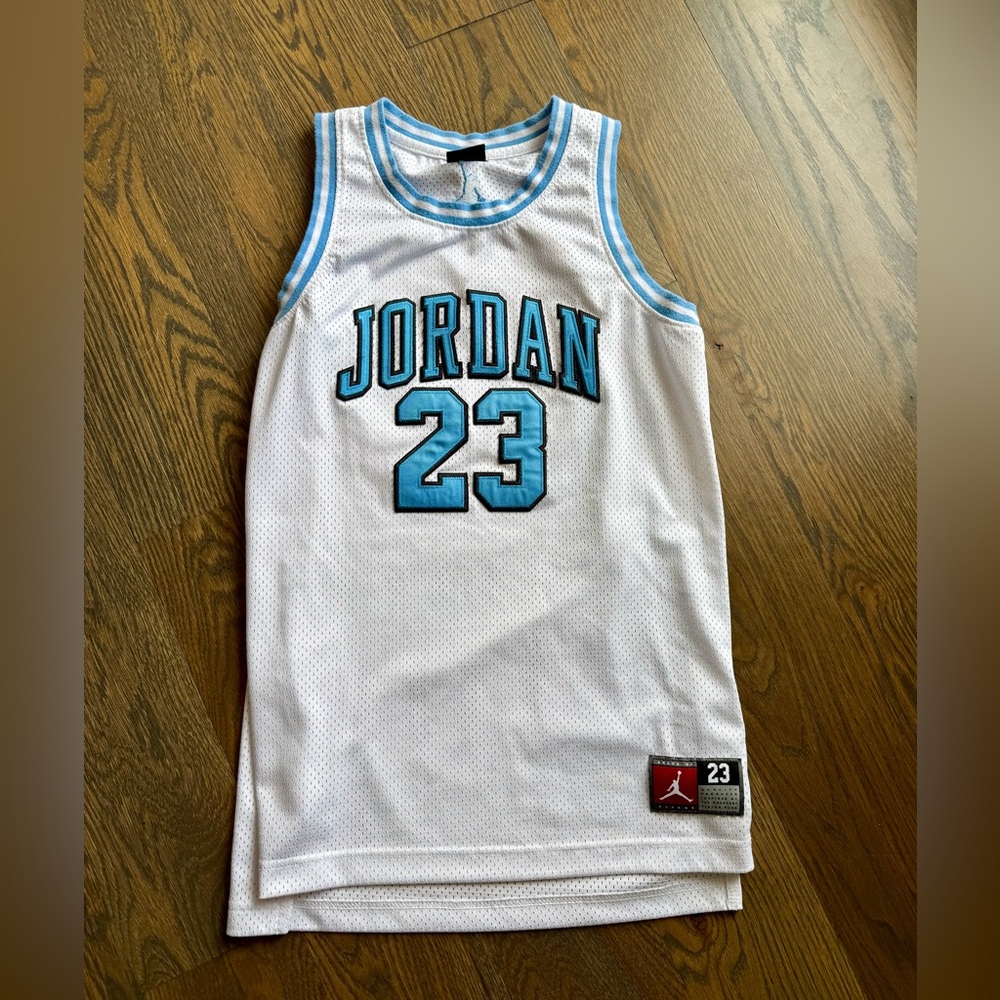 Jordan 23 White and Blue Basketball Jersey